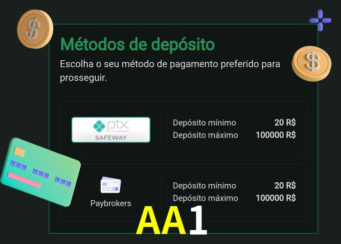 O cassino AA1 oferece uma grande variedade de métodos de pagamento